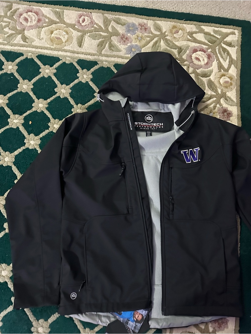 Washington Huskies Storm-tech Black Hooded Jacket with Purple W Logo